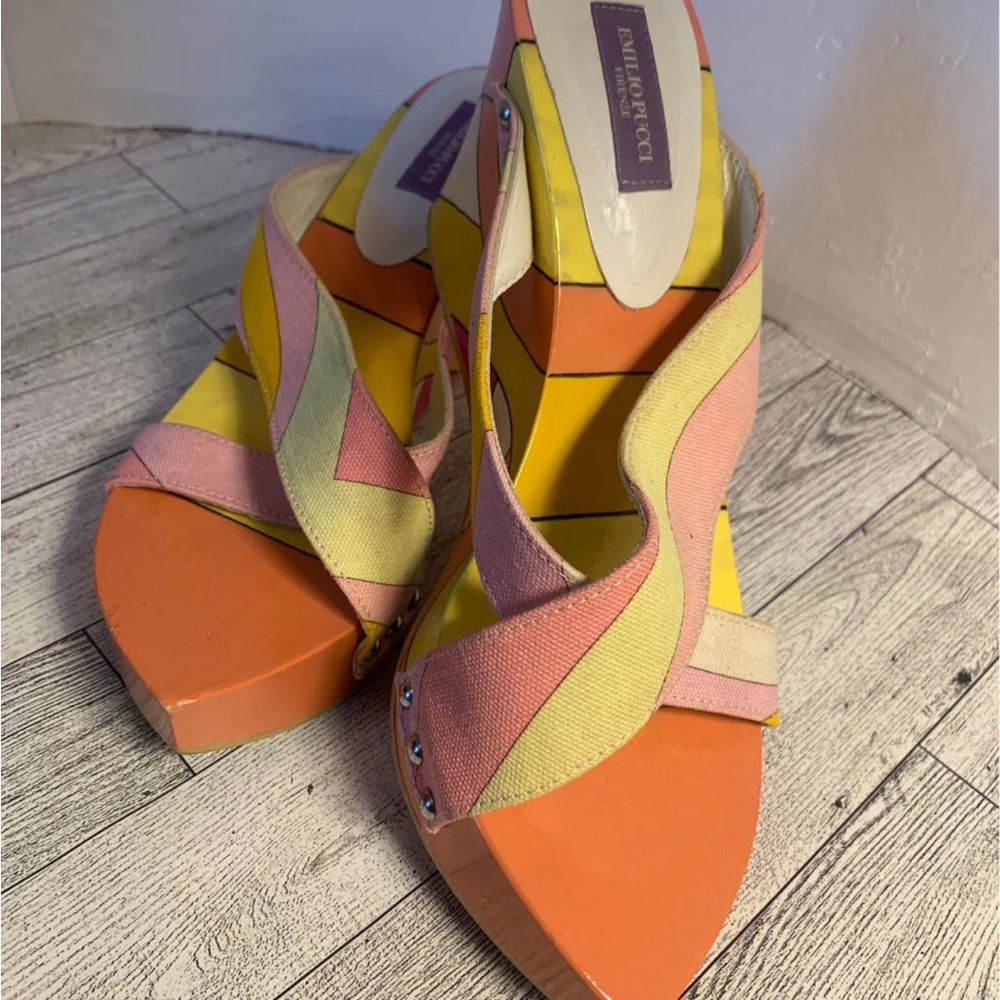 Emilio Pucci Orange Pink Wedge Slingbacks